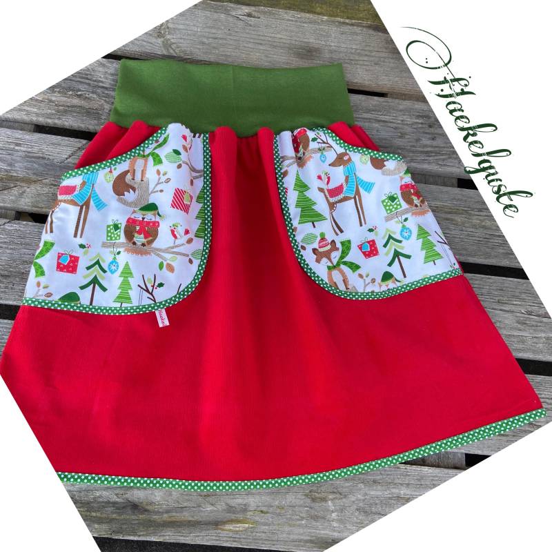 Cord Rock Winter Eule/Roter Kord-Rock A-Form Woman Curvy Adventszeit Weihnachten von Haekelguste