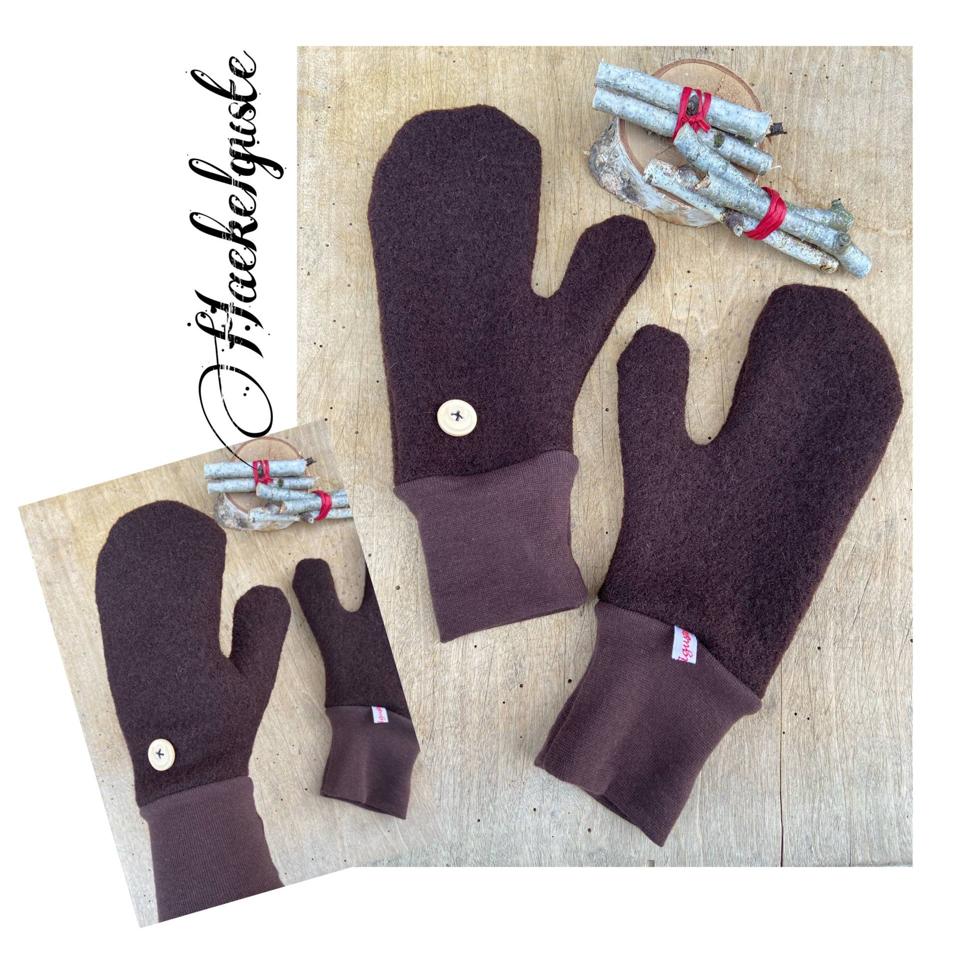 Damen Wollwalk Handschuhe Fäustlinge Braun Schurwolle Wolle Naturfaser Nachhaltig Öko Geschenk Freundin von Haekelguste