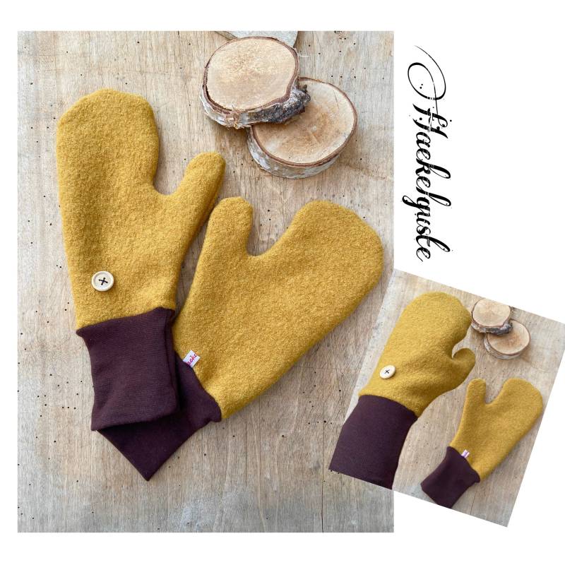 Damen Wollwalk Handschuhe Fäustlinge von Haekelguste