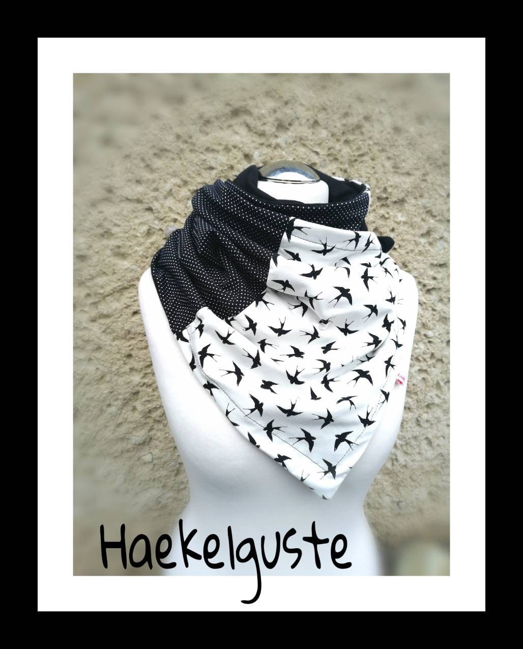 Dreieckstuch Schwalbe Wickelschal/Wickeltuch Schal Damen Schwarz Weiß von Haekelguste