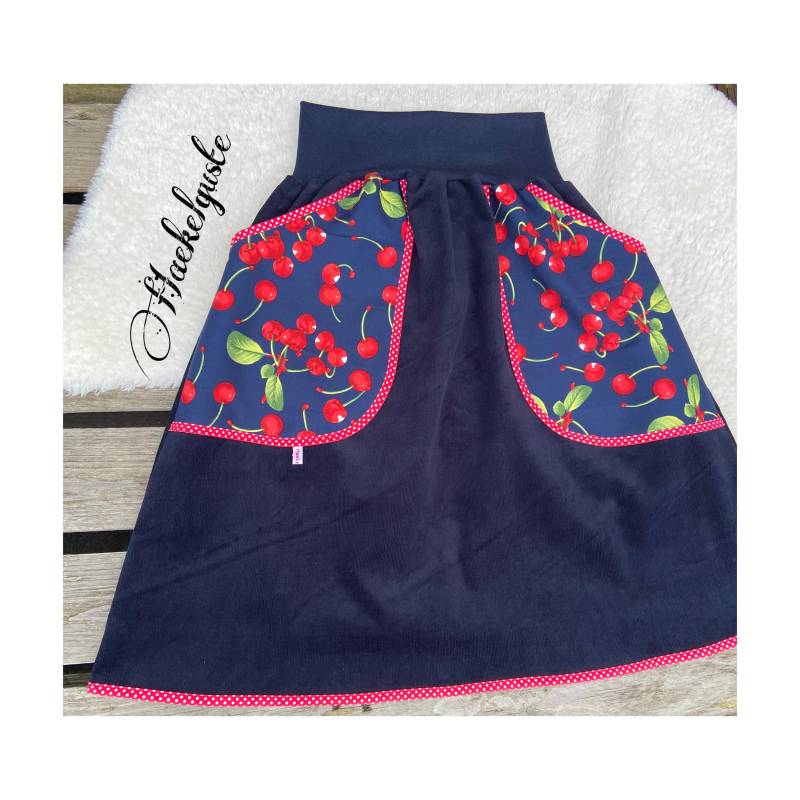 Dunkelblauer Cordrock A-Form Kirsche Damen Rock Mit Taschen Cherry Curvy von Haekelguste