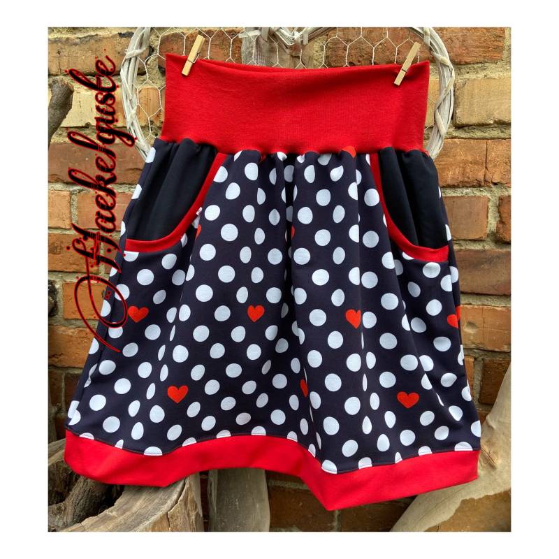 Dunkelblauer " Herzpunkt Rock Damen Punkte Mit Taschen Points Dots Woman Curvy von Haekelguste