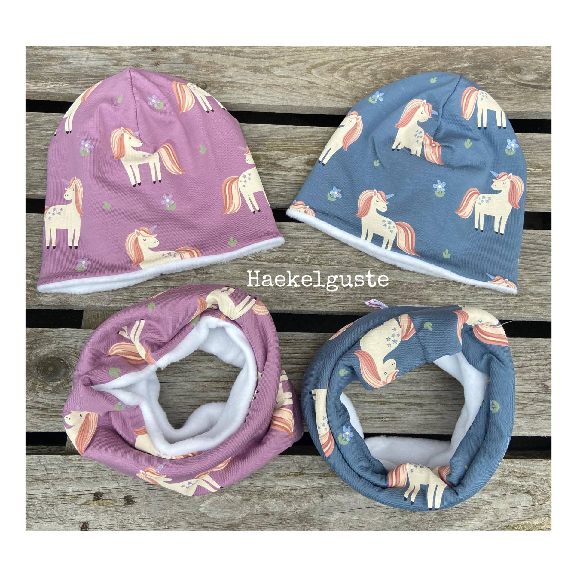 Einhorn Stirnband Beanie Loop Pferd Mädchen Mütze Übergang Gefüttert Mützen Set von Haekelguste