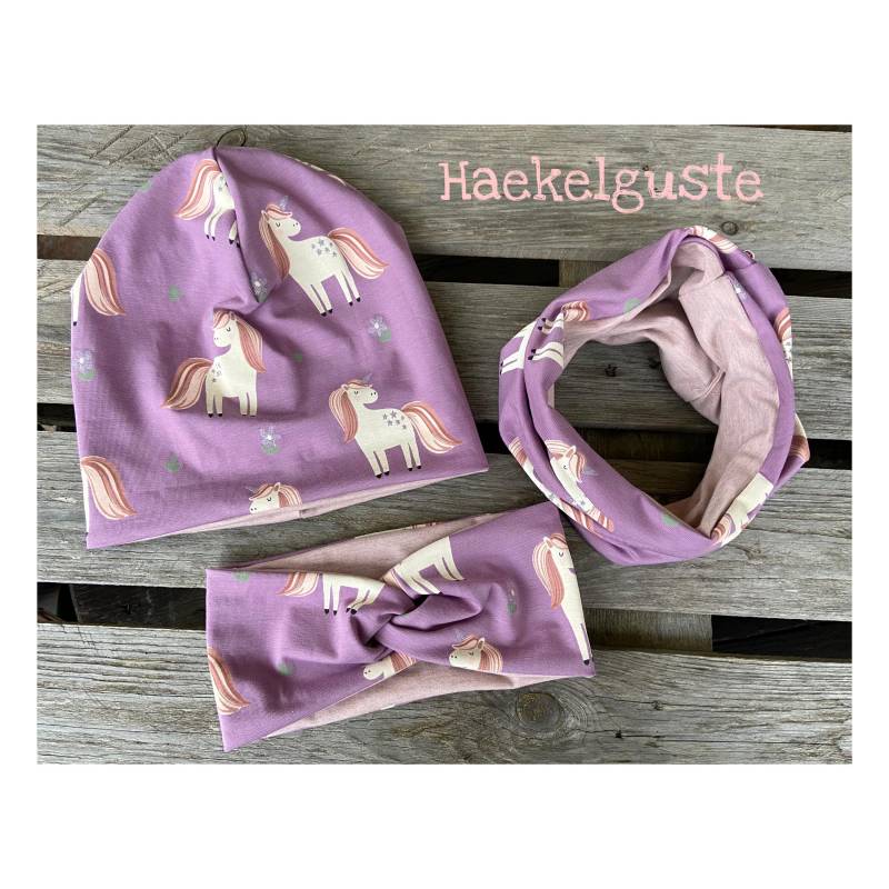 Einhorn Stirnband Beanie Loop Pferd Mädchen Mütze Übergang Gefüttert von Haekelguste