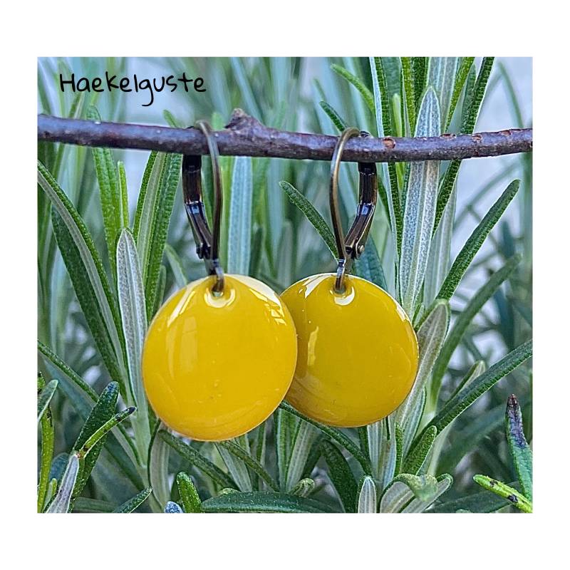 Emaille Ohrhänger Plättchen Gelb Senfgelb 16 Mm Ohrringe von Haekelguste