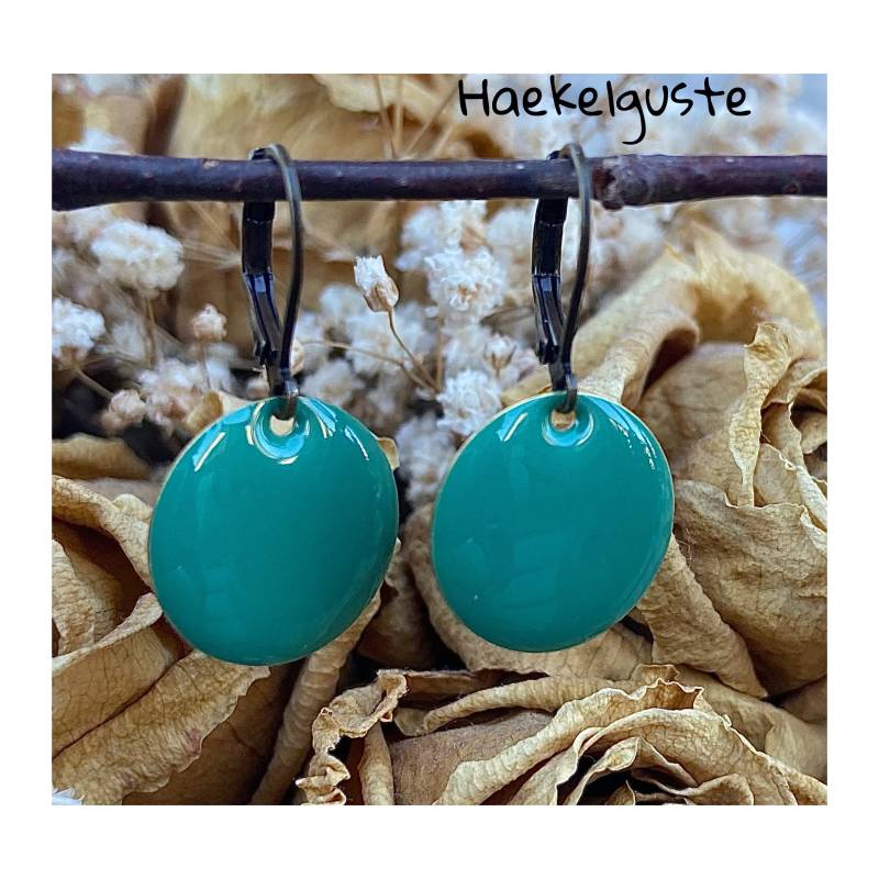 Emaille Ohrhänger Plättchen Grün Türkis 16 Mm Ohrringe von Haekelguste