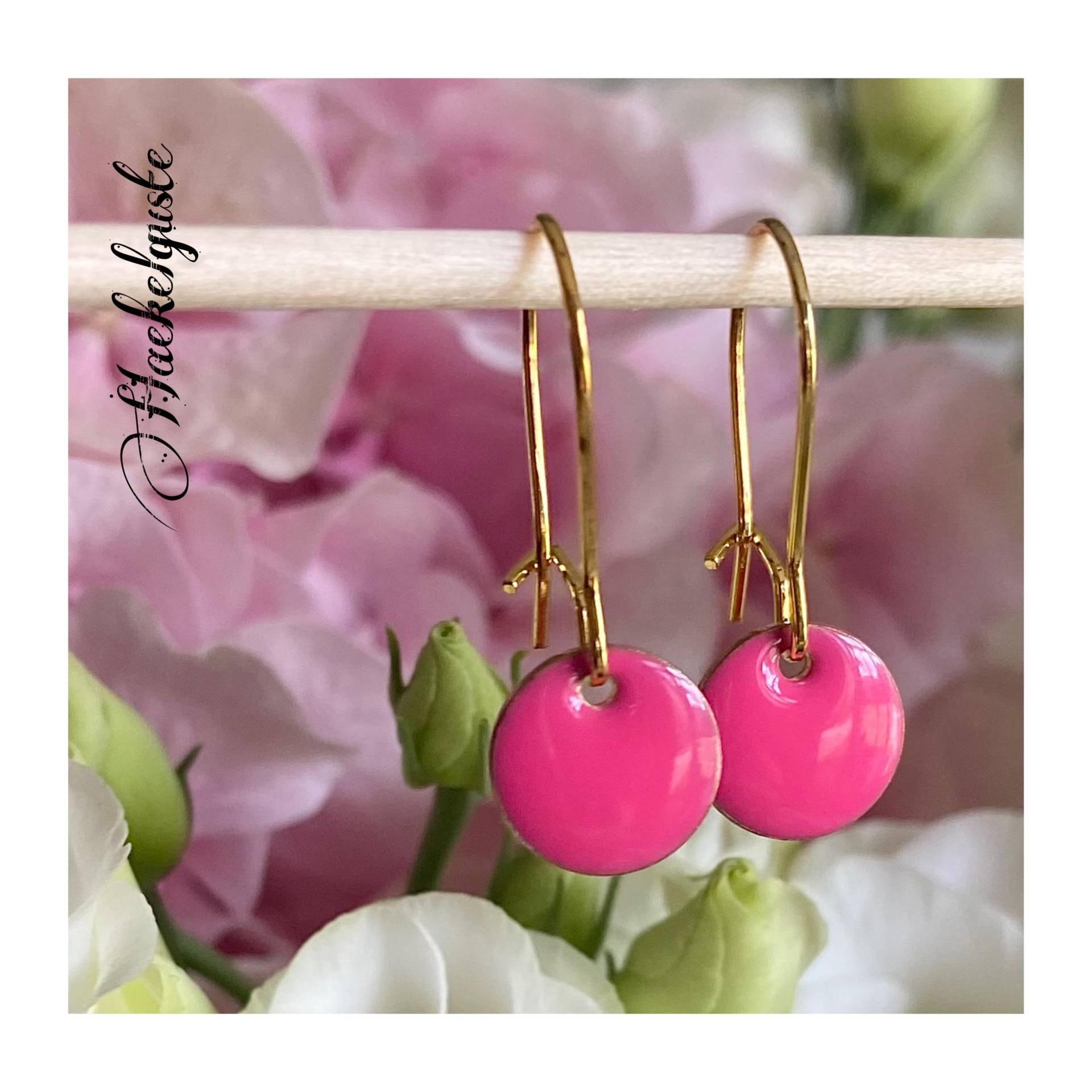 Emaille Ohrhänger Plättchen Ohrringe Pink Ohrschmuck Emaille Ohrhänger Plättchen Ohrringe Pink Ohrschmuck von Haekelguste