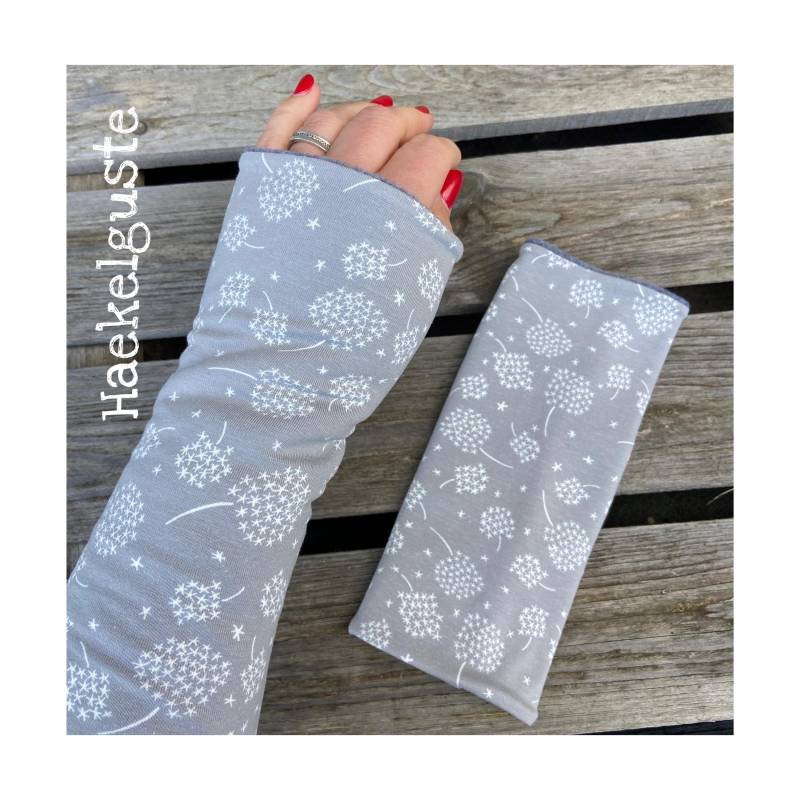 Fleece Gefütterte Armstulpen Damen Stulpen Grau Pusteblume Warm von Haekelguste