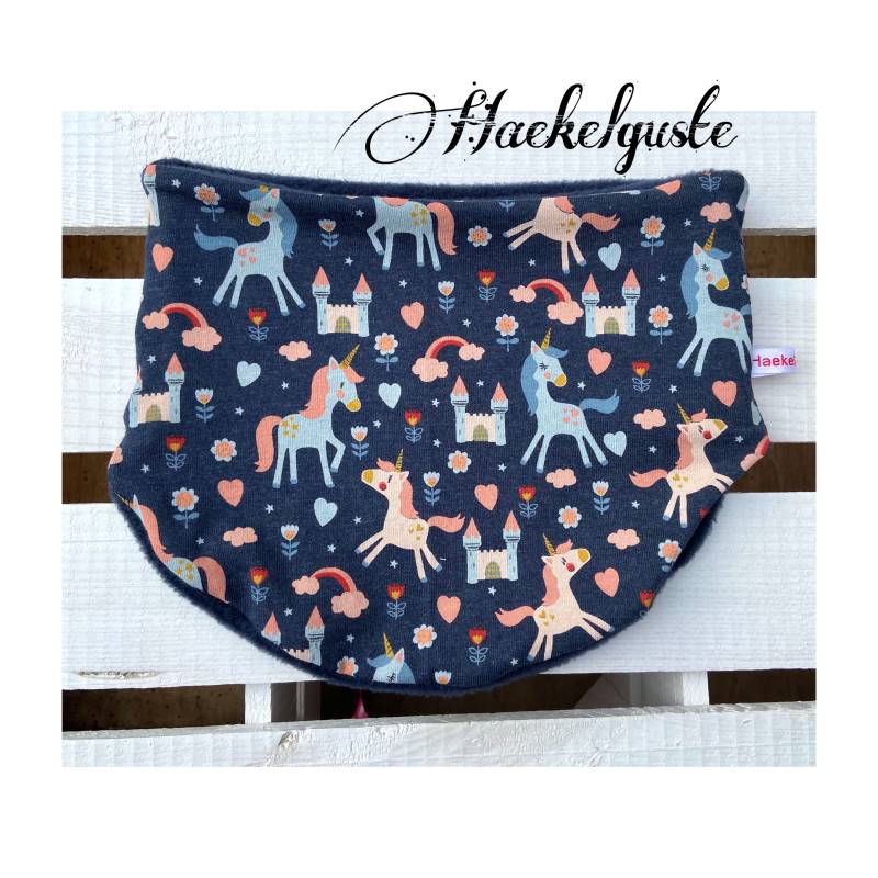 Fleece Halssocke " Einhorn" Dunkelblau Loop Mädchen Pferd von Haekelguste