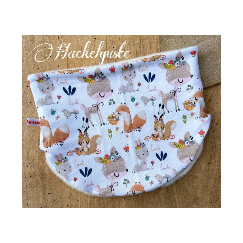 Fleece Halssocke " Waldtiere Mädchen Loop Weiß Fuchs Reh Tiere von Haekelguste