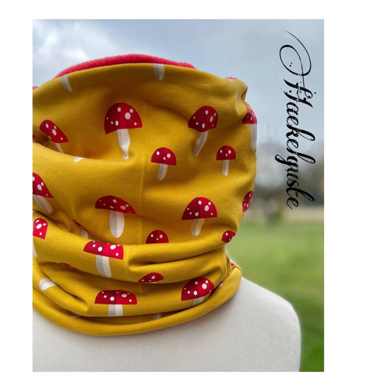 Fleece " Pilz Schlupf - Loop Schal Damen Tuch Gefüttert Senfgelb Okker Geschenk Frau Freundin Mama von Haekelguste