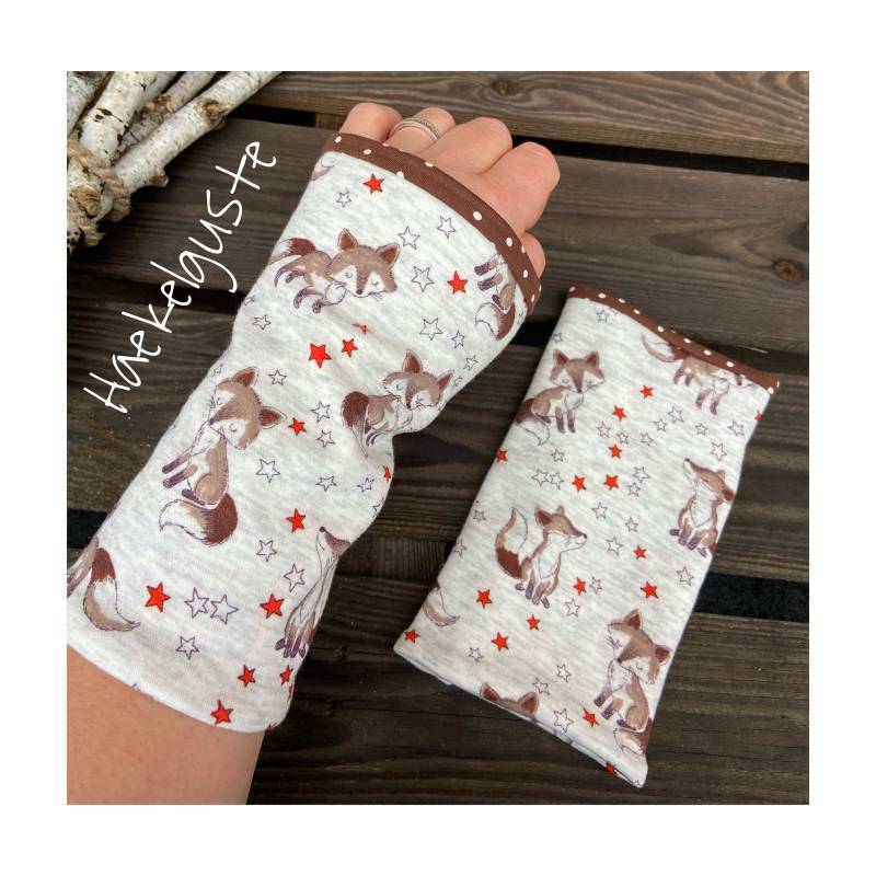 Fuchs Armstulpen Damen Stulpen Gefüttert Braun Beige Pulswärmer von Haekelguste