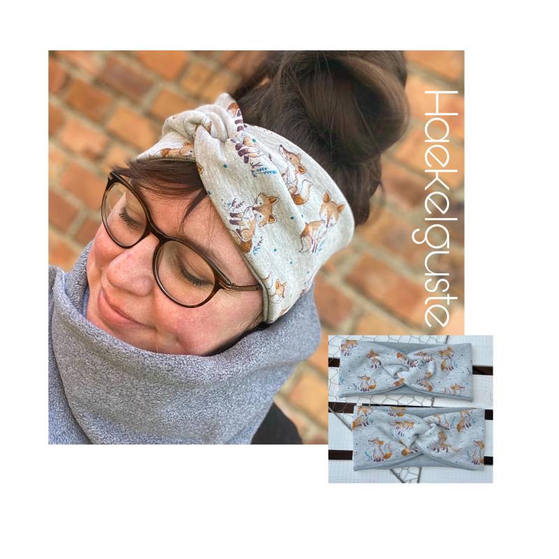 Fuchs Stirnband Damen Grau Haarband Knotenstirnband Vorn Gedreht Turban Gefüttert von Haekelguste