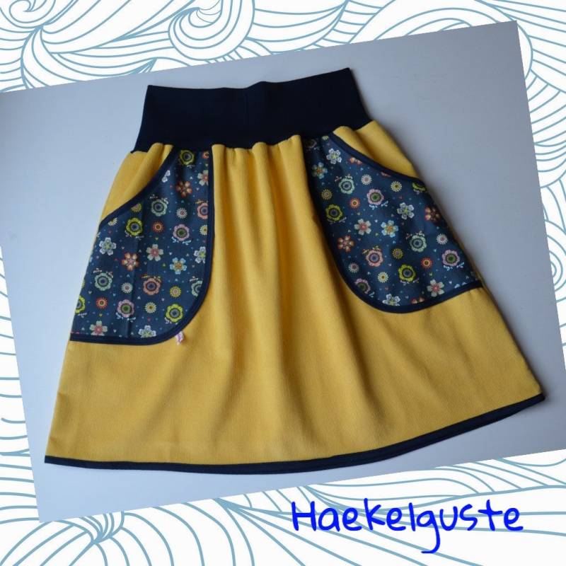 Gelber Rock Feincord A-Form Damen Frau Mit Taschen Haekelguste von Haekelguste