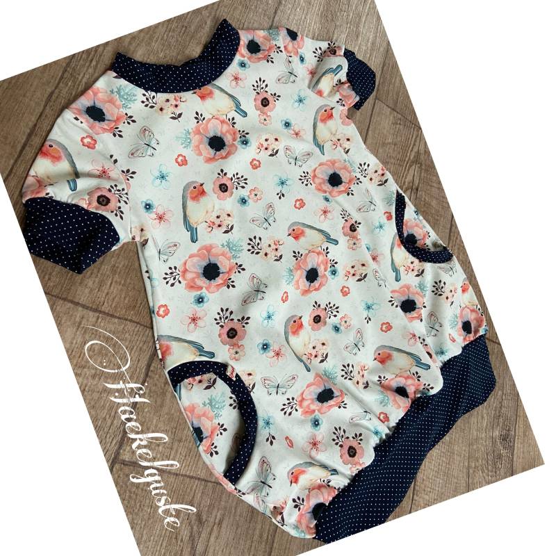 Gr. 104-110 Rotkehlchen Ballonkleid Mädchen Creme Vogel von Haekelguste