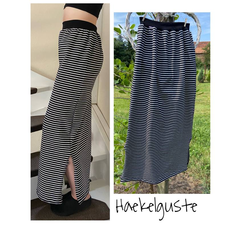 Gr. 38-40 Maxirock Streifen, Langer Schwarzer Rock Gestreift , Biojersey Damen Schwarz Weiß Stripes von Haekelguste