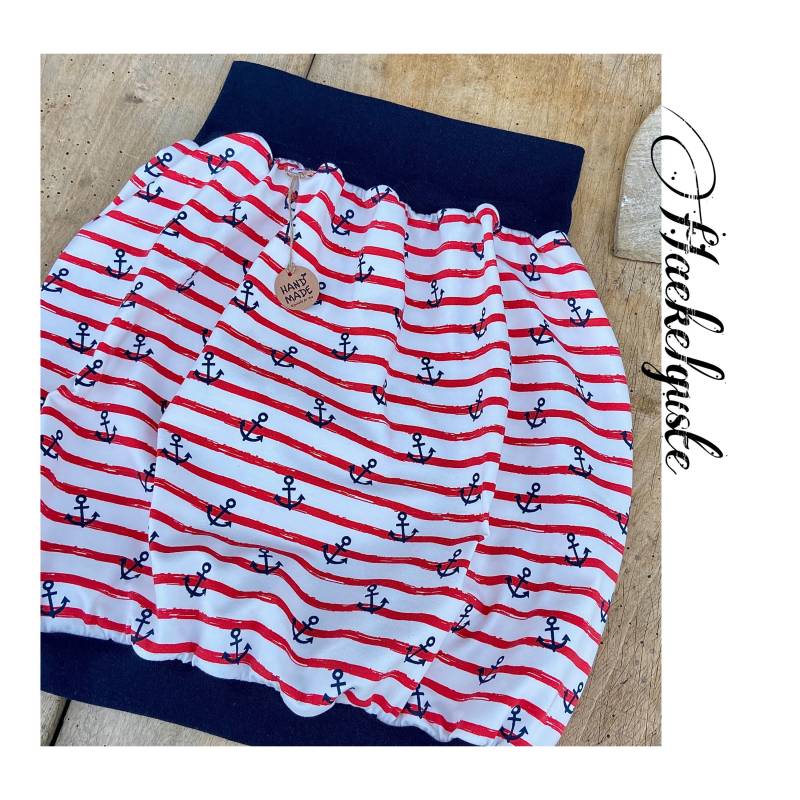 Gr. 38 Bio Ballonrock "Anker" Jersey Gestreift Anchor Taillenrock S Martimer Rock Damen von Haekelguste
