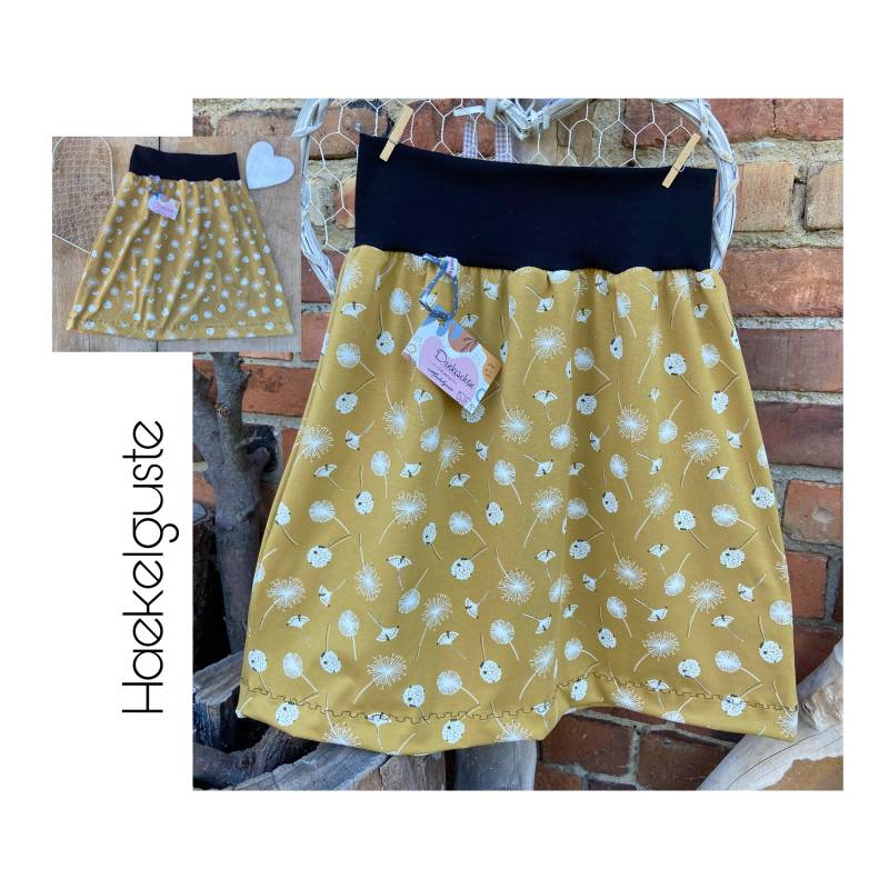 Gr. 38 Knielanger " Blumen Rock Jersey Senfgelb Okker Pusteblume Damen A Form Ausgestellt Gelb von Haekelguste