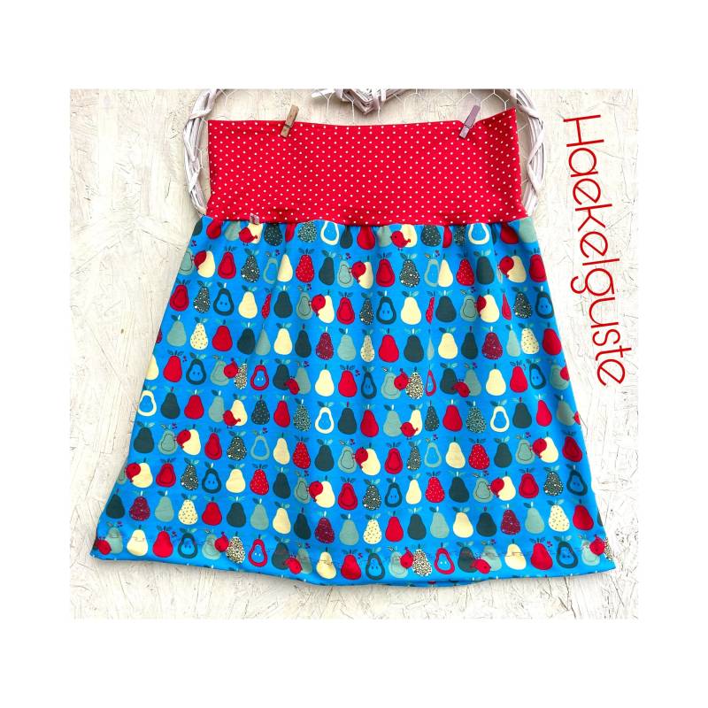 Gr. 42-44 Knielanger " Birne Rock Jersey Damen Blau Rot Früchte Ernte Landleben Bauernhof Dorf von Haekelguste