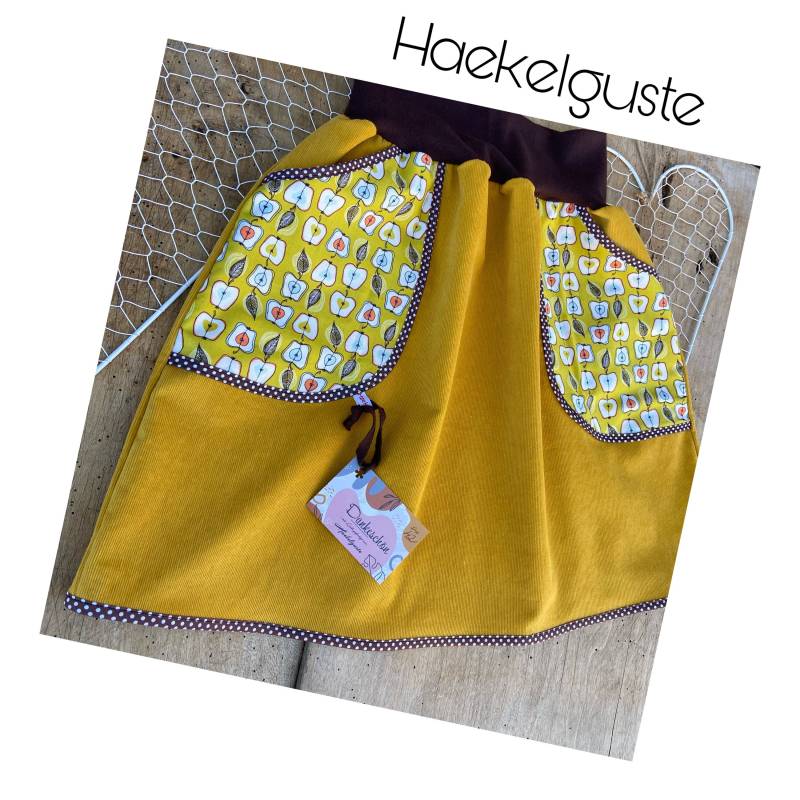 Gr. 42 Cord-Rock " Apfeltasche A-Form Liebling Damen Rock Senfgelb Gelb Ocker Apfel von Haekelguste