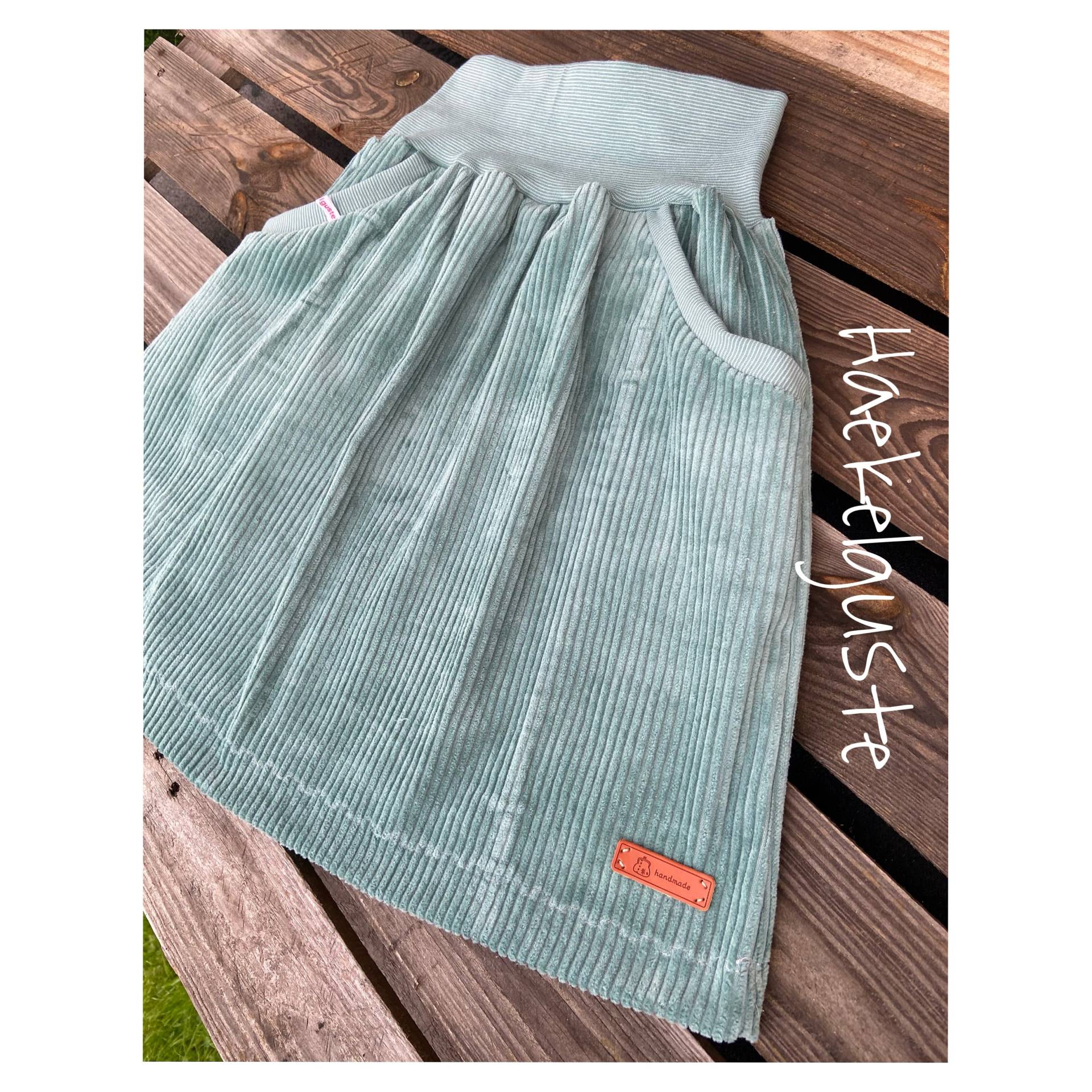 Gr. 44 Cord Rock Minze Breitcord A-Form Damen Mit Taschen Herbst Hüftrock Taillienrock Altgrün Grün Mintgrün von Haekelguste