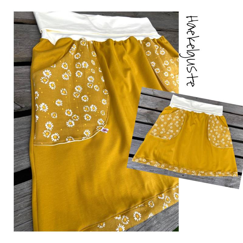 Gr. 46-48 Margeriten Damen Rock Gelb Senfgelb Okker Bunter Ausgestellt A-Form von Haekelguste