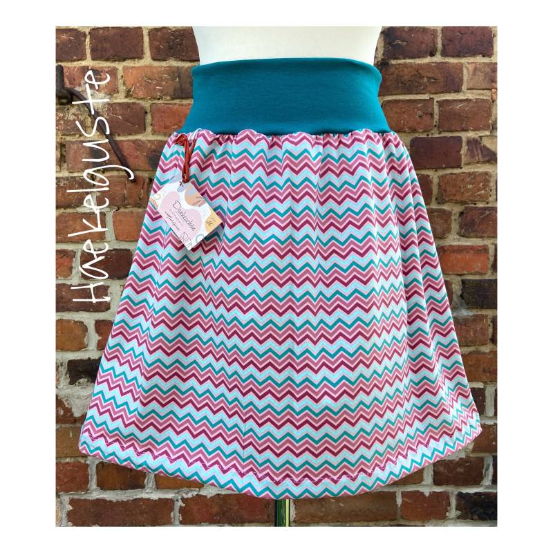 Gr. 46 Einzelstück Rock Rosa Streifen Petrol Damen Frau Curvy Xxl Xl A Form von Haekelguste