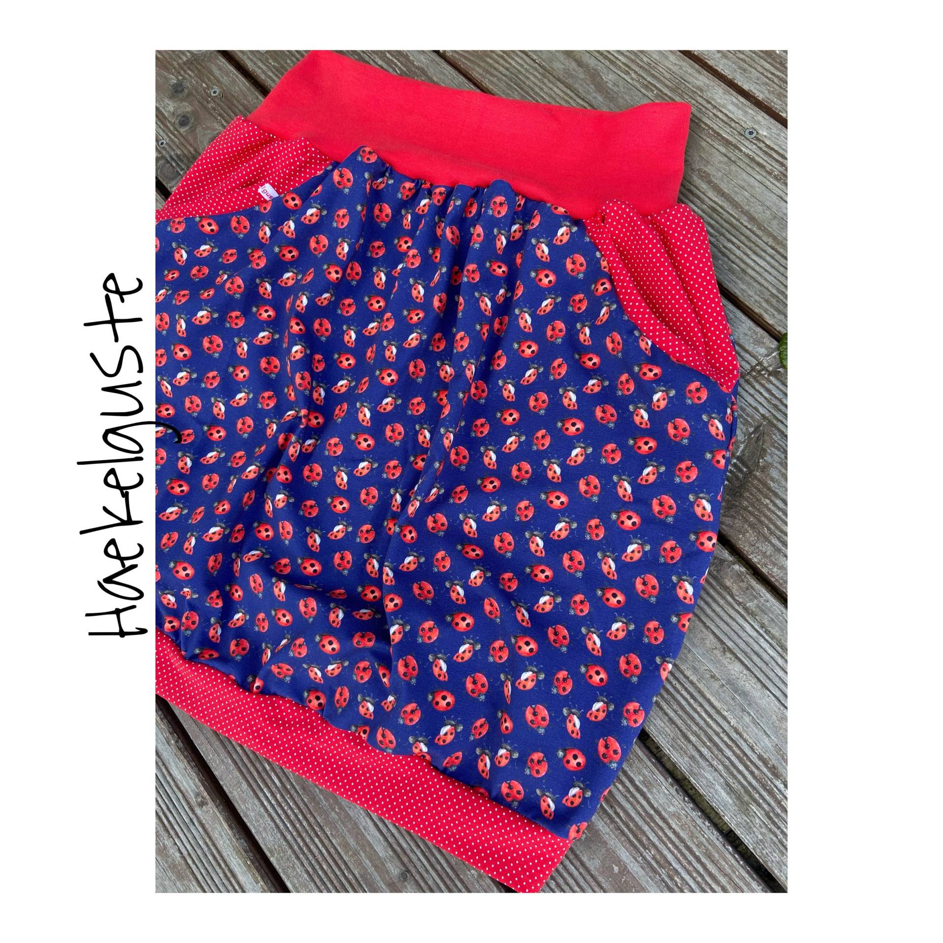 Gr. 46 Rock " Marienkäferchen Ballonrock , Damen Hüftrock Käfer Partnerlook Dunkelblau Rot Mutter Tochter Kind von Haekelguste