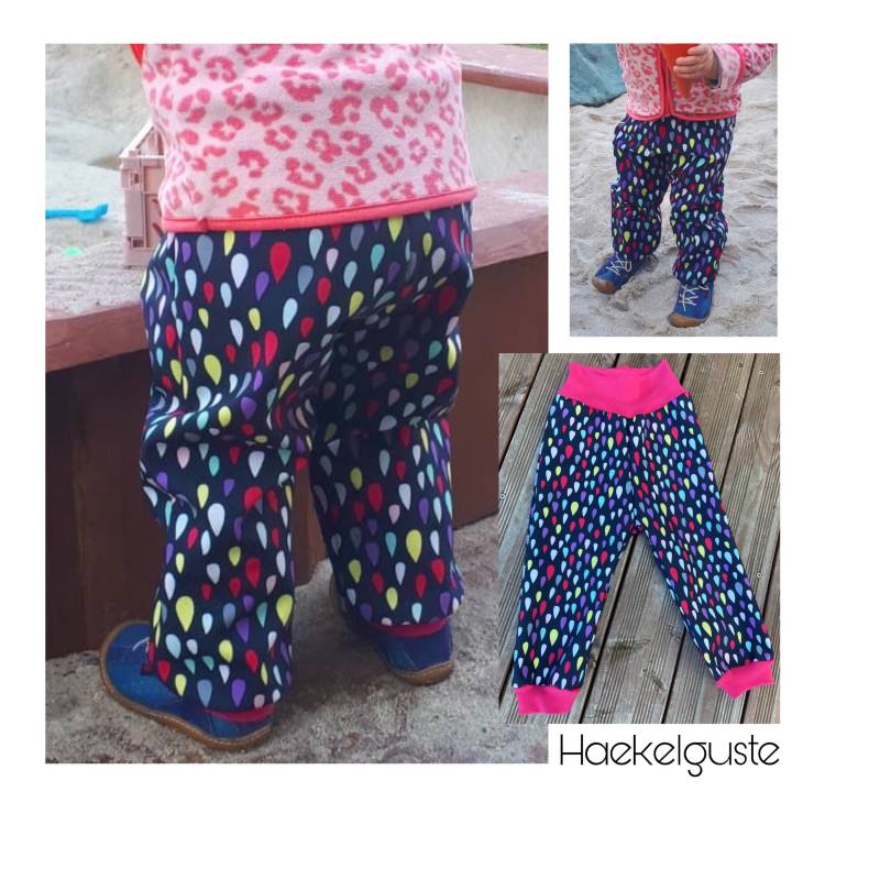 Gr. 74 - 140 Softshell Hose " Regentropfen Matschhose Buddelhose Überhose Outdoor Pants Gefütterte Unisex Waldkindergarten Warme von Haekelguste