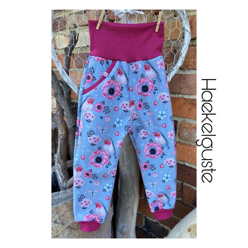 Gr. 74 - 140 Softshell Hose " Rotkehlchen Matschhose Buddelhose Überhose Outdoor Pants Gefütterte Vogel Waldkindergarten Mädchen von Haekelguste
