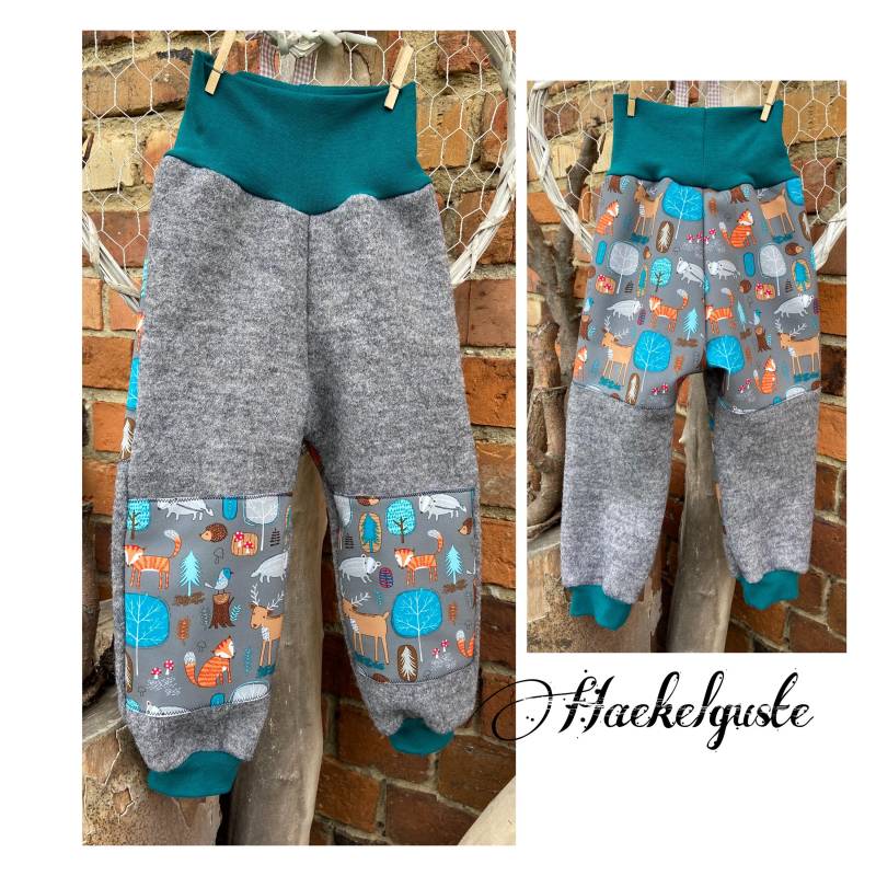 Gr. 74 - 152 Wollwalk Hose Mit Besatz Knie Po Aus Softshell Überhose Outdoor Pants Gefütterte Unisex Waldkindergarten Warme von Haekelguste