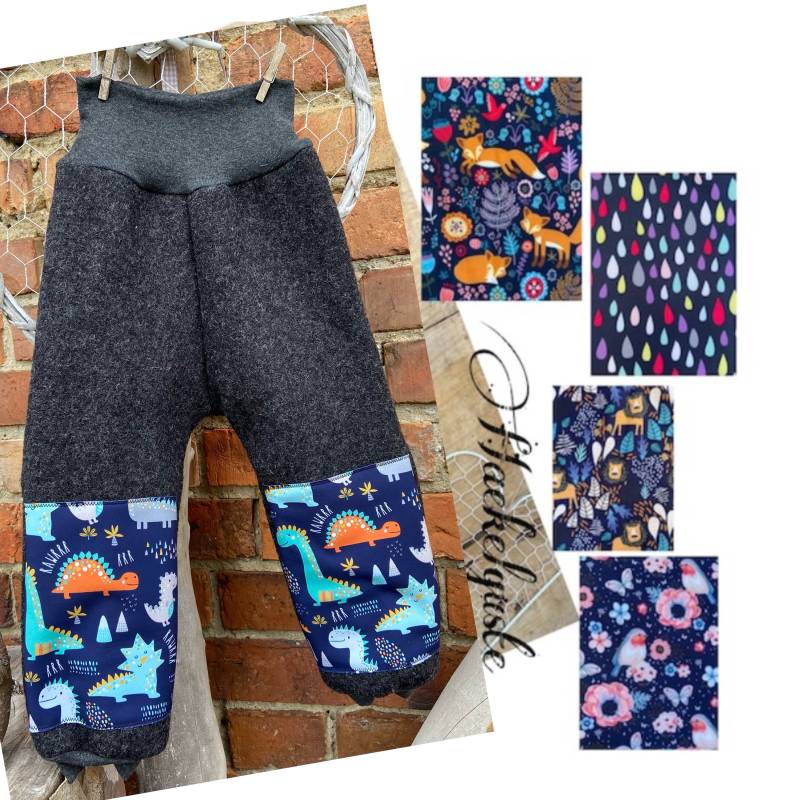 Gr. 74 - 152 Wollwalk Hose Mit Po Knie Besatz Aus Softshell Überhose Outdoor Pants Gefütterte Unisex Grau Waldkindergarten Warme von Haekelguste
