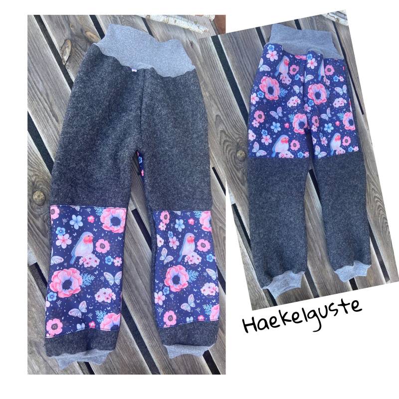 Gr. 74 - 152 Wollwalk Hose Mit Po Knie Besatz Aus Softshell Überhose Outdoor Pants Gefütterte Unisex Grau Waldkindergarten Warme von Haekelguste