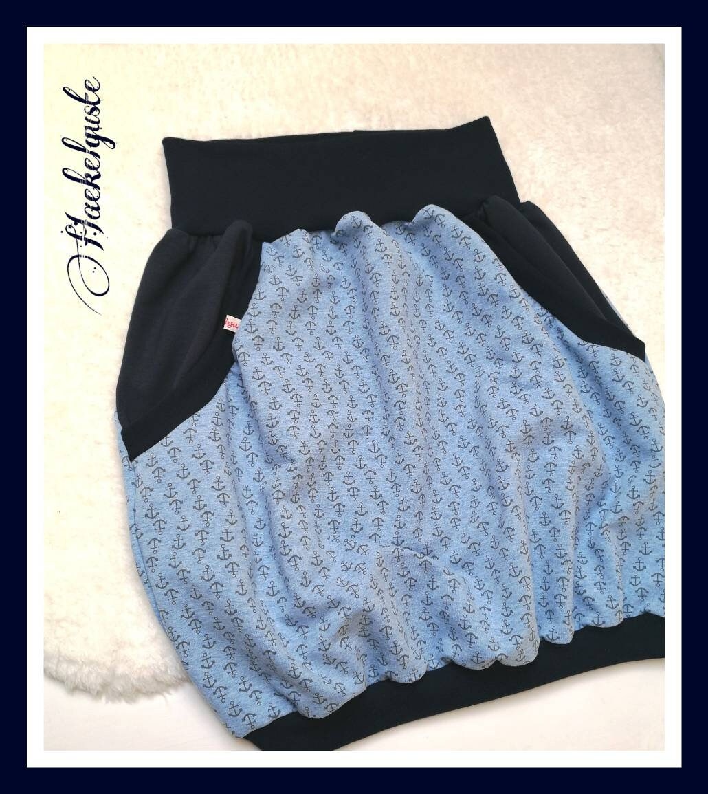 Gr. Xs - Xxl Ballonrock "Anker" French Terry Damen Rock Dunkelblau Hellblau Maritim Meer von Haekelguste