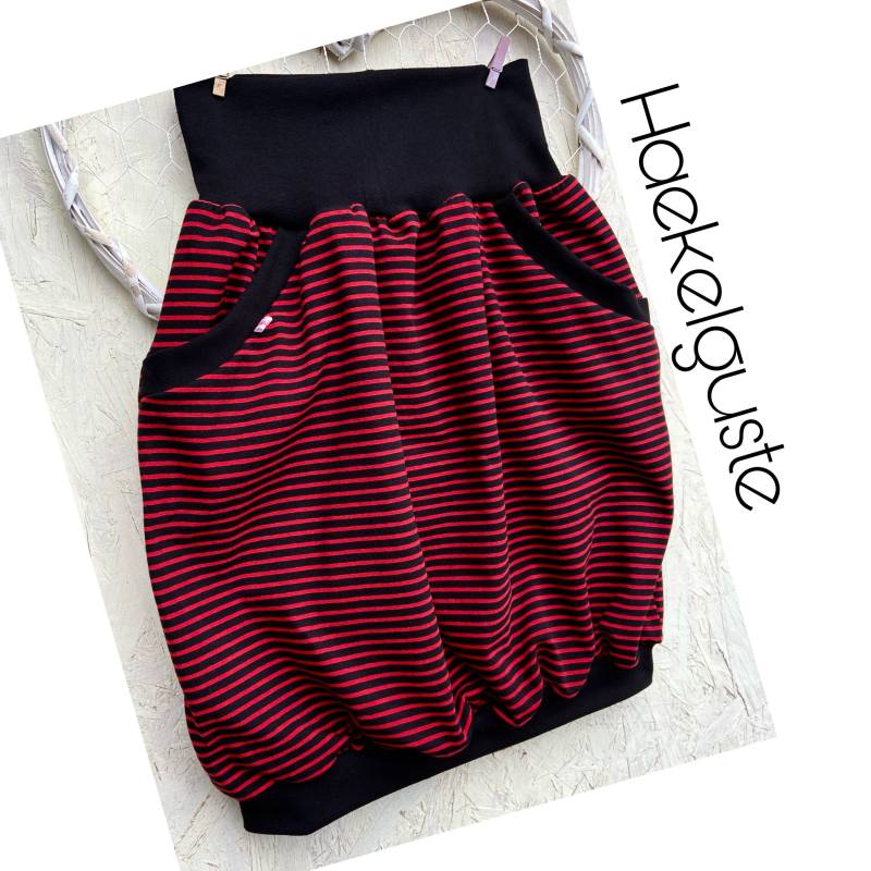 Gr. Xs - Xxl Ballonrock " Streifen Jersey Damen Rock Mit Taschen Rot Schwarz Gestreift von Haekelguste