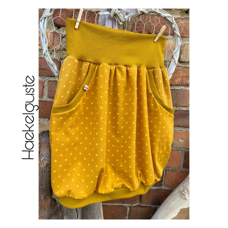 Ballonrock Jersey Senfgelb Okker Orange Damen Rock Punkte Points Dots von Haekelguste