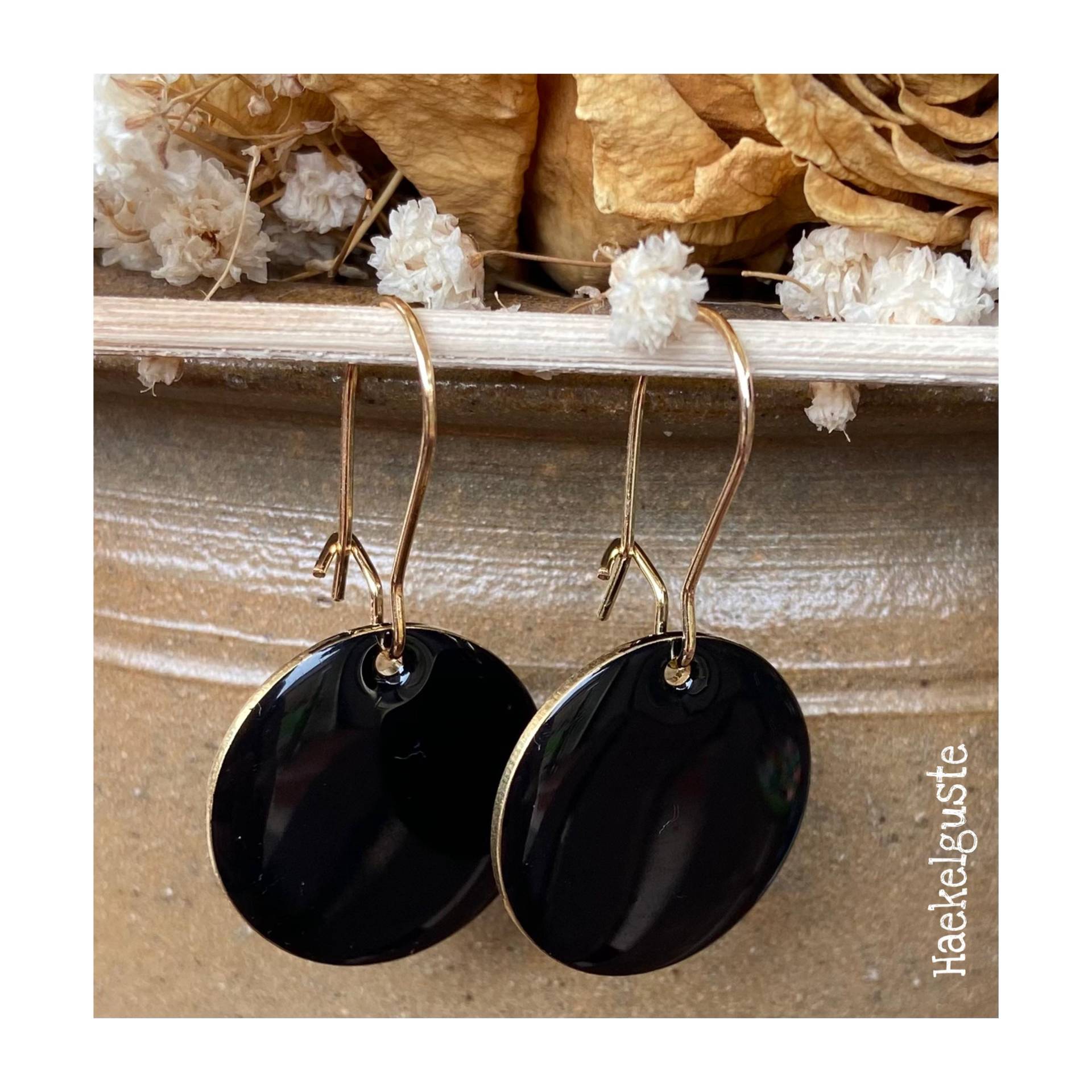 Große 20 Mm Emaille Ohrhänger Plättchen Schwarz Ohrringe von Haekelguste