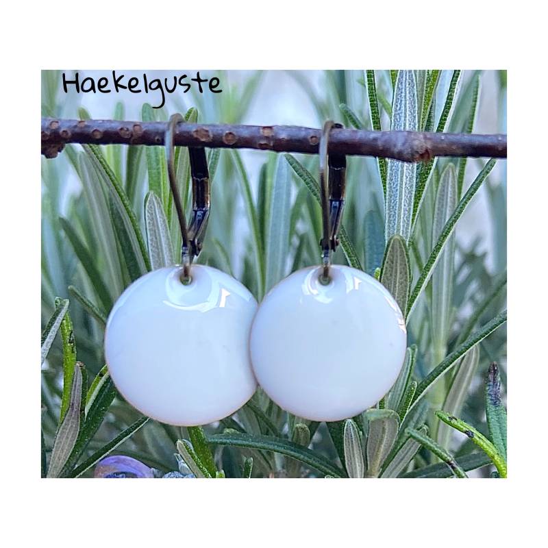 Große 20 Mm Emaille Ohrhänger Plättchen Weiß Ohrringe von Haekelguste