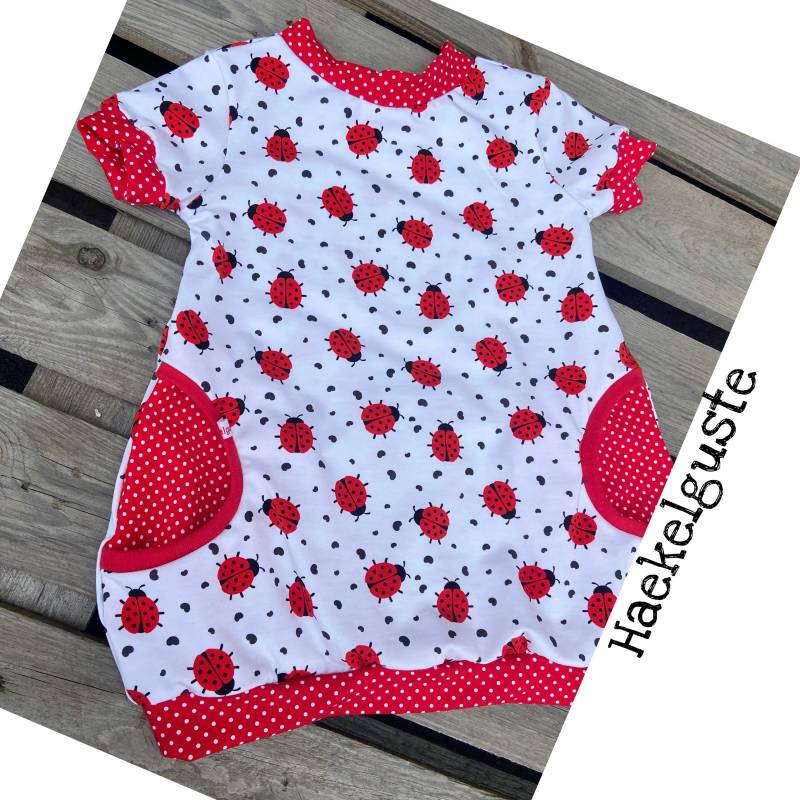 Kleid Marienkäfer Kurz - Langarm Mädchen Ladybug Rot Punkte Weiß Kinderkleid von Haekelguste