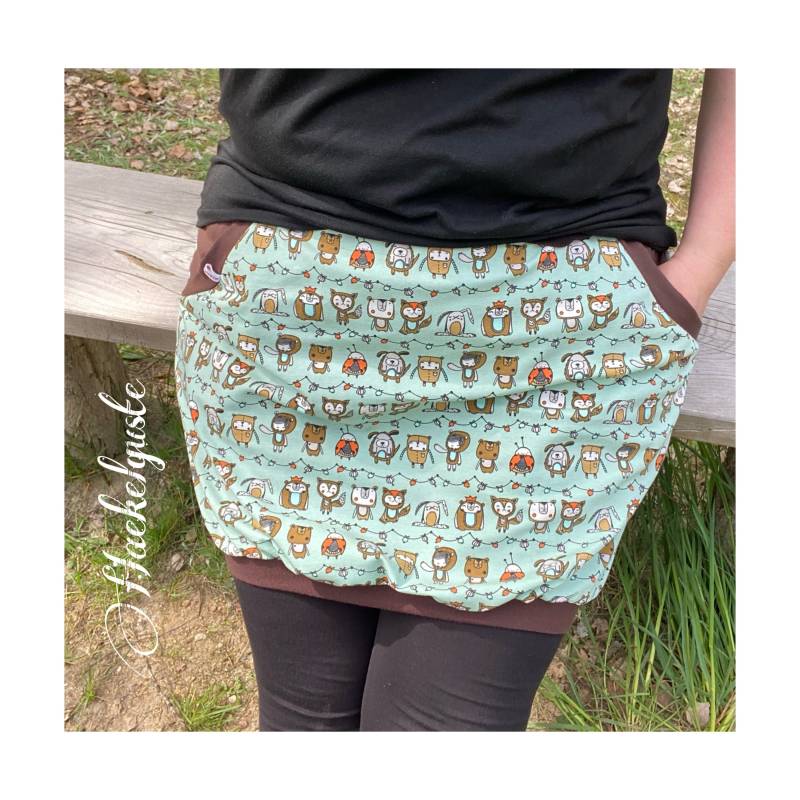 Kleine Monster Bio Ballonrock Wunschgröße Jersey Mint Lindgrün Braun Punkte Damen Rock Grün Mit Taschen von Haekelguste
