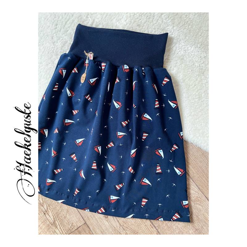 Knielanger Rock " Meer Dunkelblauer Boote Anker Maritim Damen Curvy Ausgestellt von Haekelguste