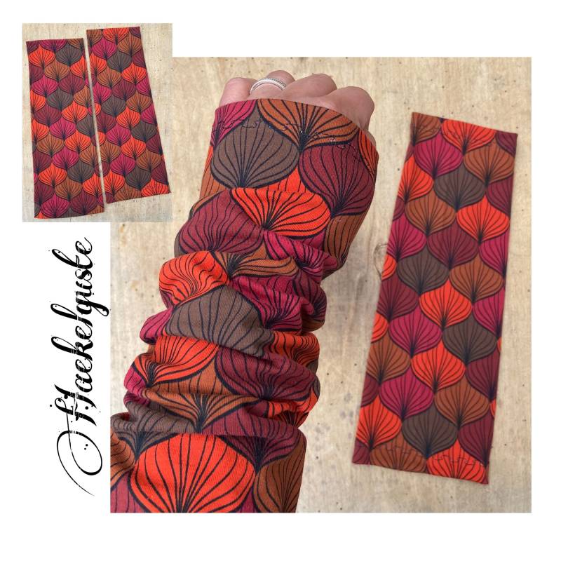 Lange Armstulpen " Retro Damen Stulpen Rot Orange Braun von Haekelguste