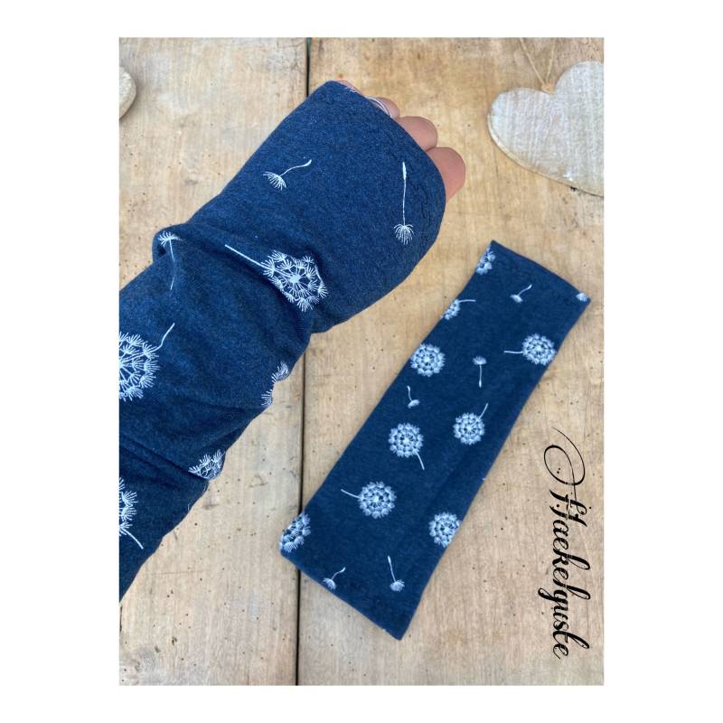 Lange Armstulpen Sweat Damen Pusteblume Dunkelblaue Stulpen Geschenk Freundin Mama Frau von Haekelguste