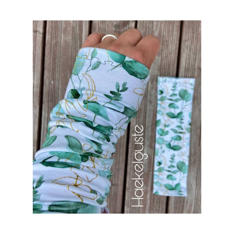 Lange " Eukalyptus Armstulpen Damen Weiß Blätter Stulpen Grün Gräser von Haekelguste