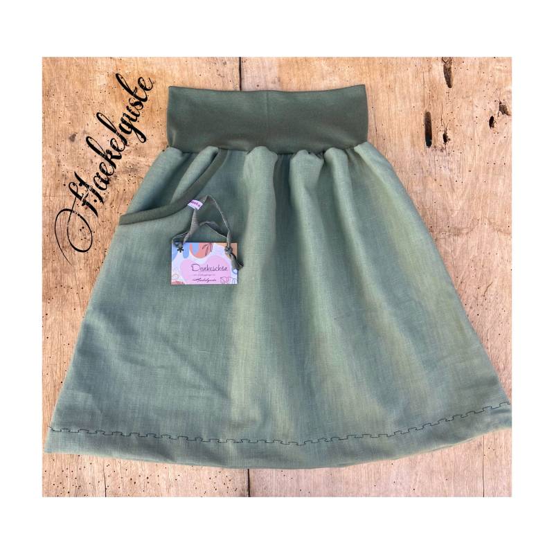 Leinen Wunschgröße Rock A-Form Damen Oliv Grün Naturleinen Naturfaser von Haekelguste