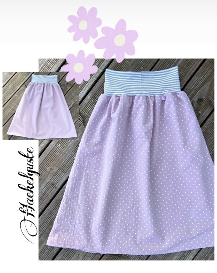 Lila Damen Mädchen Wende-Rock Punkte Violett Pastell Baumwolle Sommer Rock Partnerlook Mutter Tochter von Haekelguste