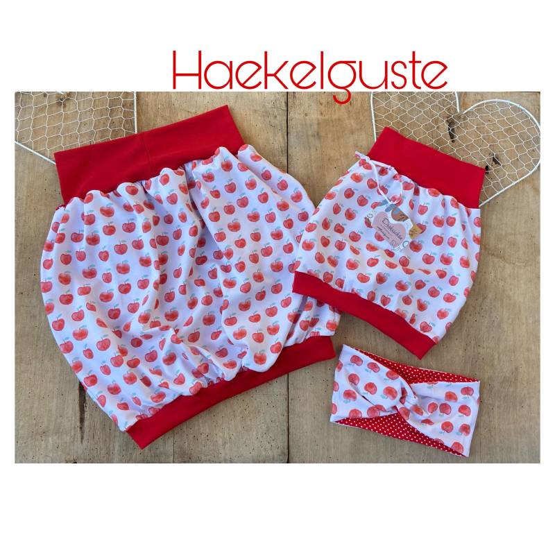 Mama+Tochter " Äpfelchen Ballonrock , Rock Damen Weiß Rot Apfel Früchte Hüftrock von Haekelguste