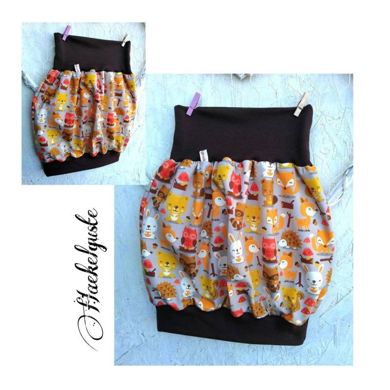 Mama+Tochter " Waldtiere Ballonrock , Rock Damen Herbst Hüftrock Braun Ocker von Haekelguste