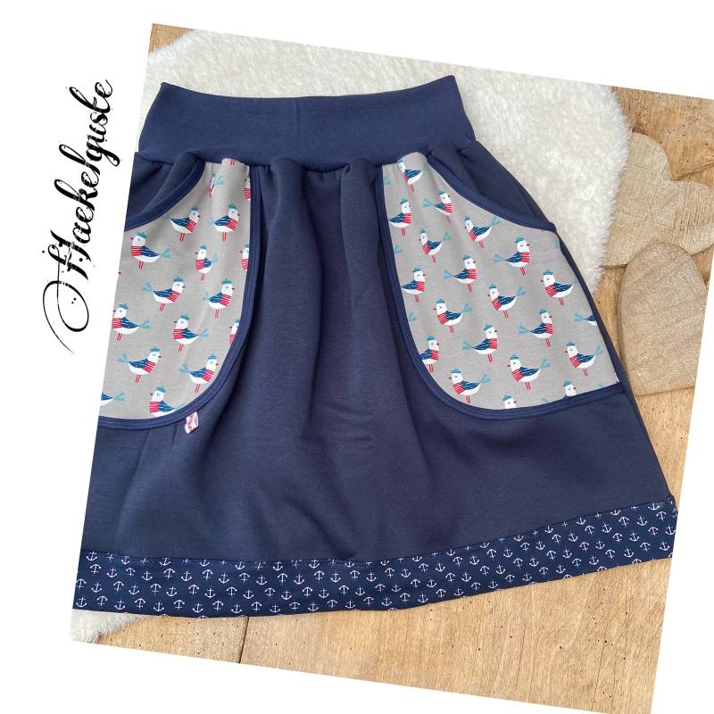 Maritimer Kuschel Sweat Rock A-Form Damen Dunkelblau Hüftrock Mit Taschen Haekelguste von Haekelguste