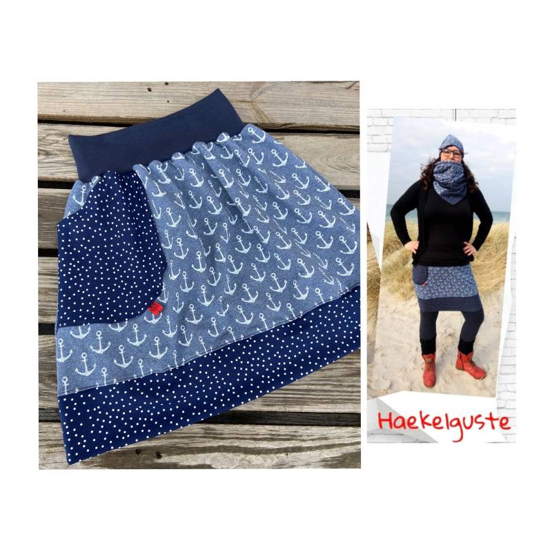 Meerverliebt Anker Rock A-Form Damen Blau Maritim Meerliebe Ostsee von Haekelguste